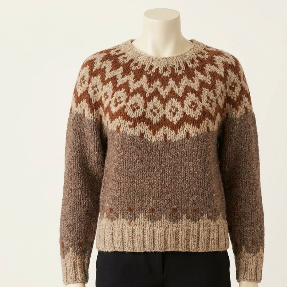 Scotland Yard Sweater Women 38 Brown Fair Isle 100% English Wool Heavy Knit